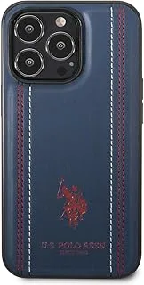 USPA PU Leather Case With Stitched Lines Double Line & Horse Logo Compatible with iPhone 14 Pro Max