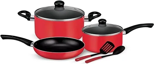 Royalford 7-Piece Non-Stick Aluminum Cookware Set Aluminum Body With 3-Layer Non-Stick Coating