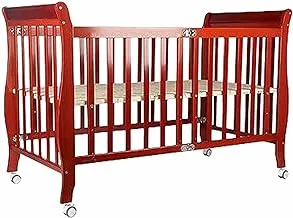 سرير أطفال خشبي قابل للطي من مون (129 × 69 × 96 سم) - بني + مرتبة سرير أطفال مون (126 × 65 × 7 سم)، مرتبة سرير للرضع، مرتبة أطفال فاخرة قابلة للتنفس للرضع والأطفال الصغار - أبيض