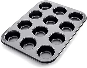 Non-stick Carbon Steel Muffin Pans - Pair of Cupcake Cookie Sheet Pan Style for Baking, Muffin Pans w/ 12 Cups Cupcake Baking Tray (Black)
