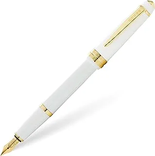قلم حبر كروس بايلي من الراتنج الأبيض المصقول الفاتح والذهبي اللون