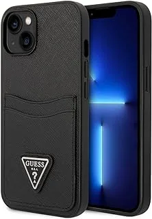 CG Mobile Guess PU Saffiano Case With Double Cardslot & Metal Triangle Logo With Anti-Scratch, Anti-Dust, Shockproof and Extra Protective Shield Compatible With iPhone 14 (Black)