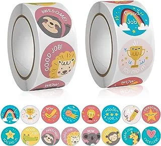 IBAMA 1000Pcs Reward Stickers for Teachers Incentive Stickers Supplies for Classroom Motivational Stickers Classwork Award Stickers Kids School Training Encouraging Round Cute Cartoon Design-2 Roll