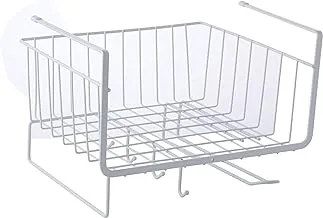 SHOWAY Under Shelf Basket, Under Shelf Wire Basket With Hook Stable Under Cabinet Storage Basket For Kitchen Office Pantry Bathroom (White, 1 Pcs)