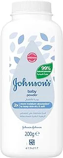 Johnson's Baby Powder, Cornstarch Formulation, 99% Plant-Based Powder, Talc-free, Absorbs Moisture & Protects Skin, Classic Baby Fragrance, Dermatologist Tested, 200g