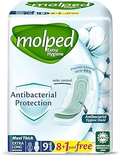 Molped Extra Hygiene Feminine Pads 9-Pieces, Extra Long
