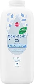 Johnson's Baby Powder, Cornstarch Formulation, 99% Plant-Based Powder, Talc-free, Absorbs Moisture & Protects Skin, Classic Baby Fragrance, Dermatologist Tested, 400g