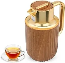 Alsaif Gallery Everest Laura Light Wooden Thermos with Golden Handle 1 Liter