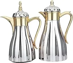 Alsaif Gallery Kenda Silver Distinctive Thermos Set with Golden Handle Size (1, 0.7) Liter