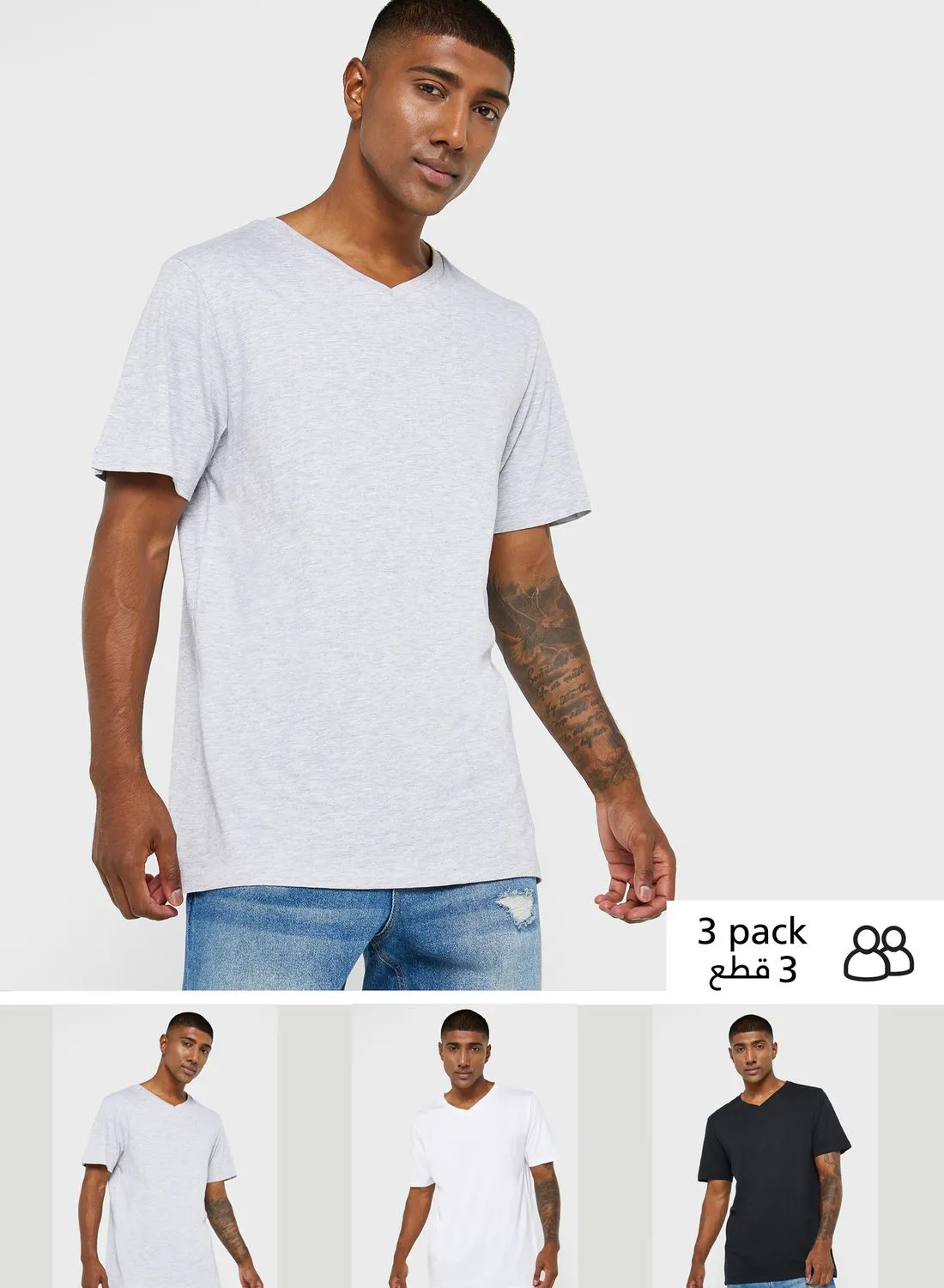 Cotton On 3 Pack Assorted V Neck T-Shirt
