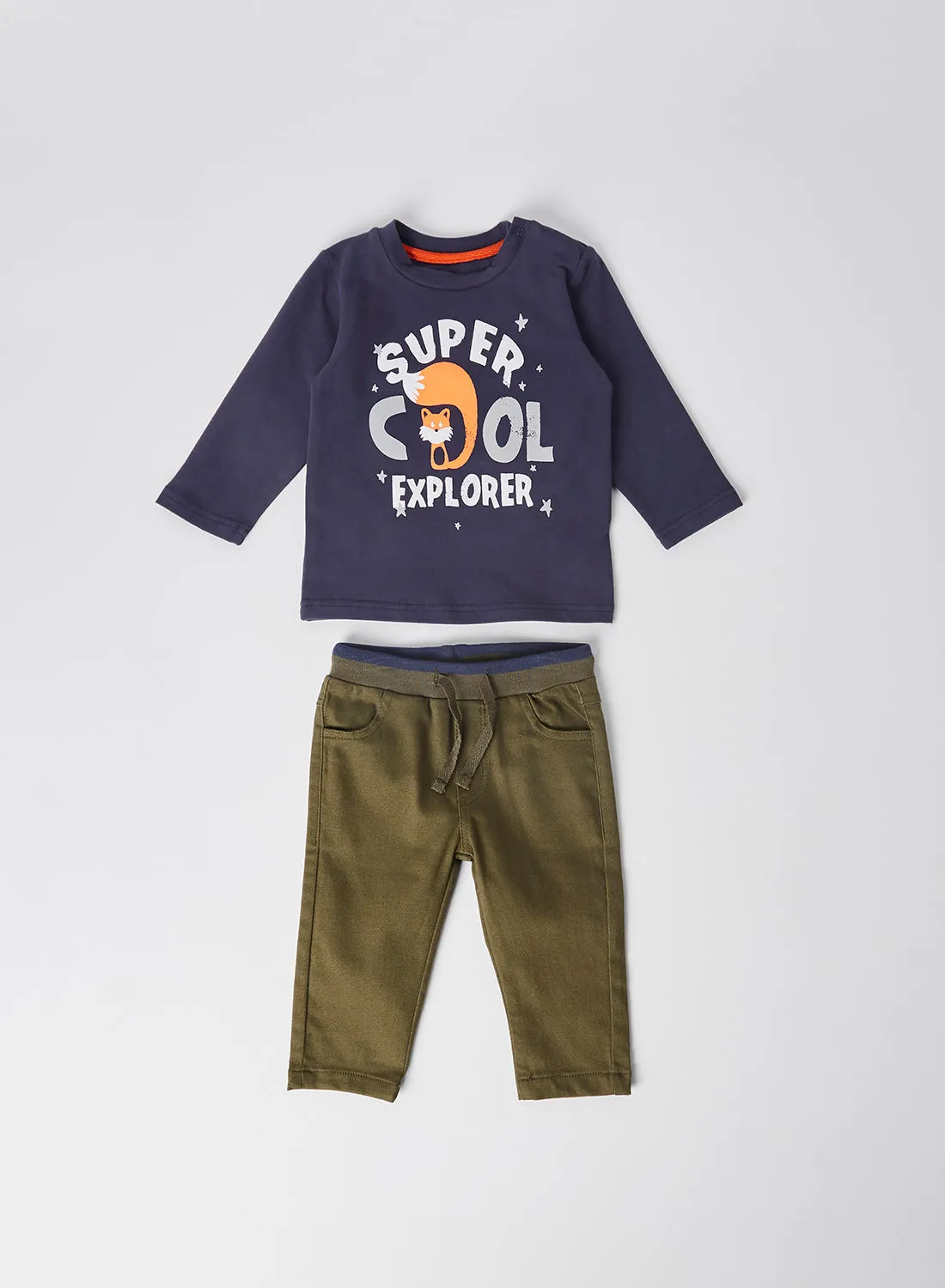 Babybol Super Cool Explorer Print T-Shirt And Pant Set Navy Blue/Olive Green