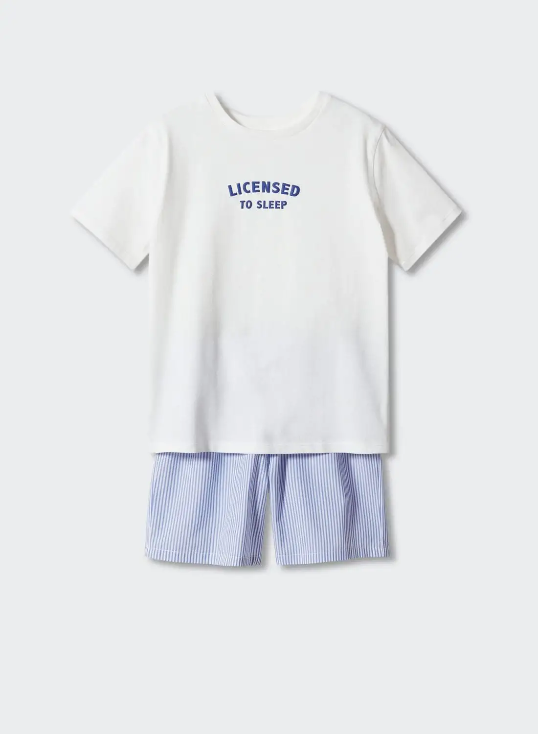 MANGO Kids Text Print T-Shirt & Striped Shorts Set