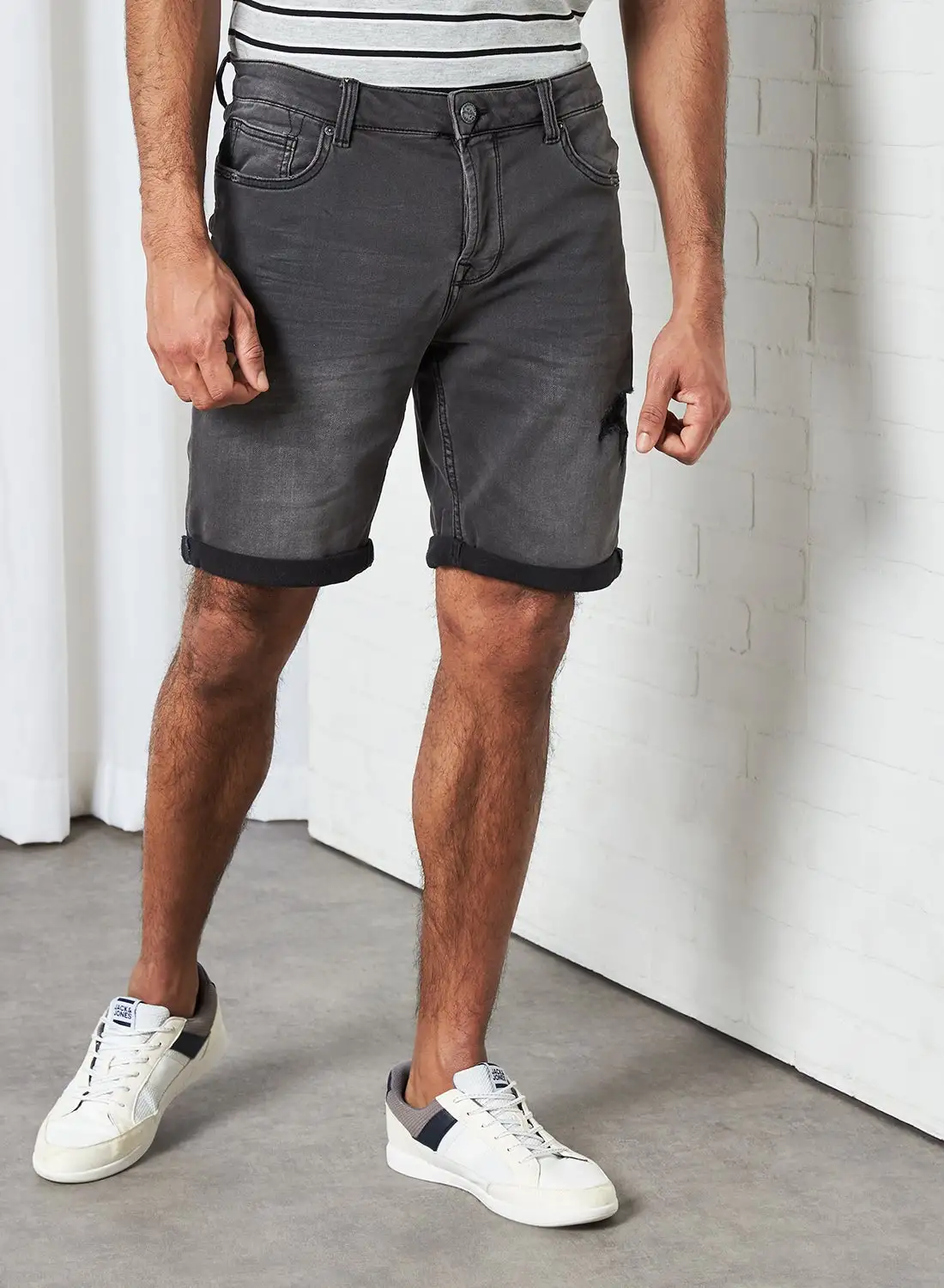 ONLY & SONS Foldable Ankle Denim Shorts Grey Denim