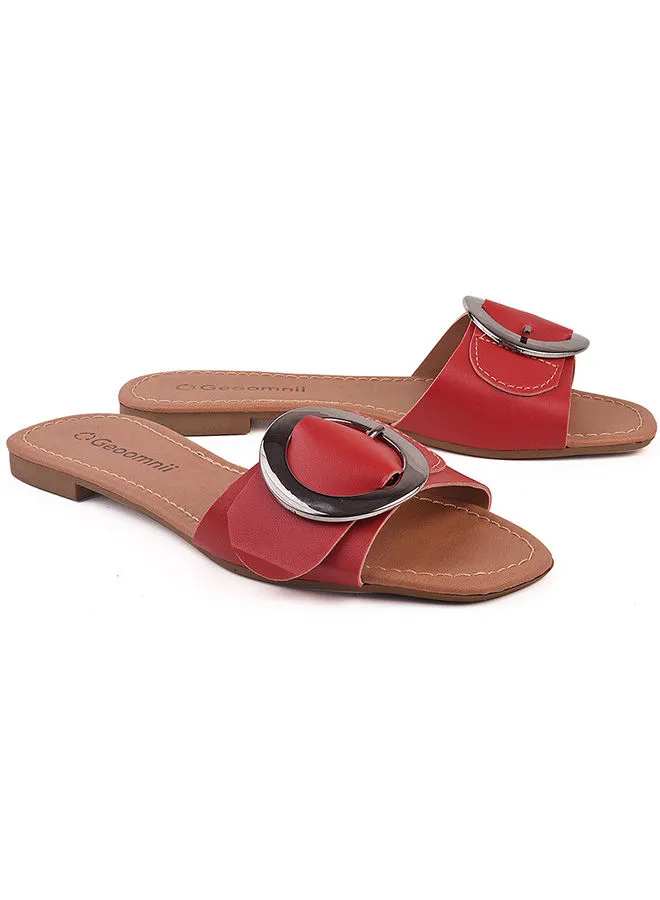 Geoomnii Zora Dyed Flat Sandals Red