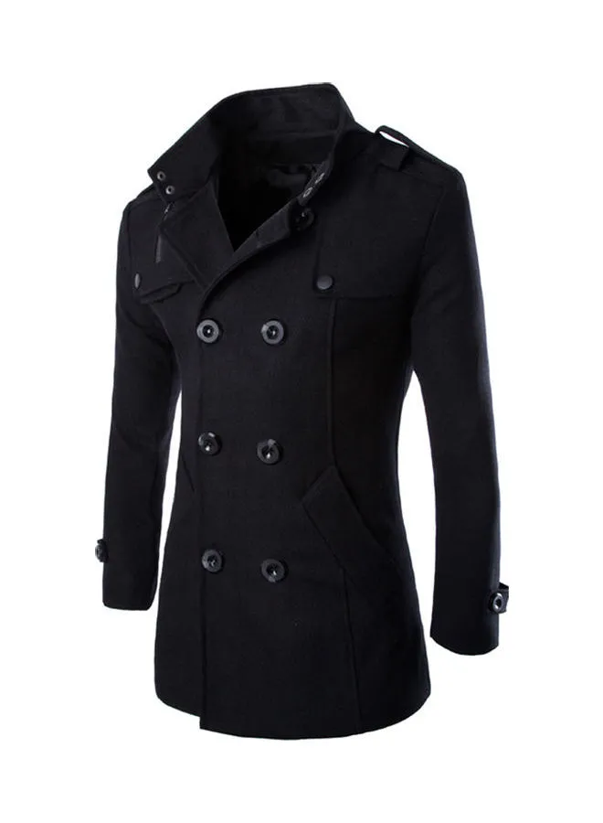 Generic Double-Button Detail Woolen Coat Black