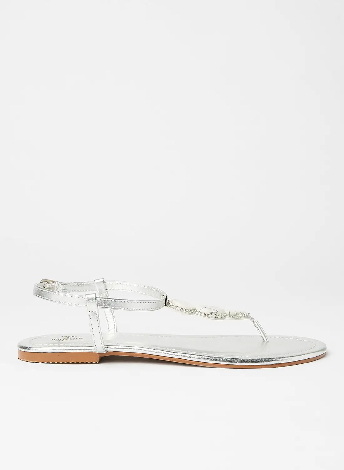 Sivvi x D'Atelier Stone Embellished Flat Sandals Silver