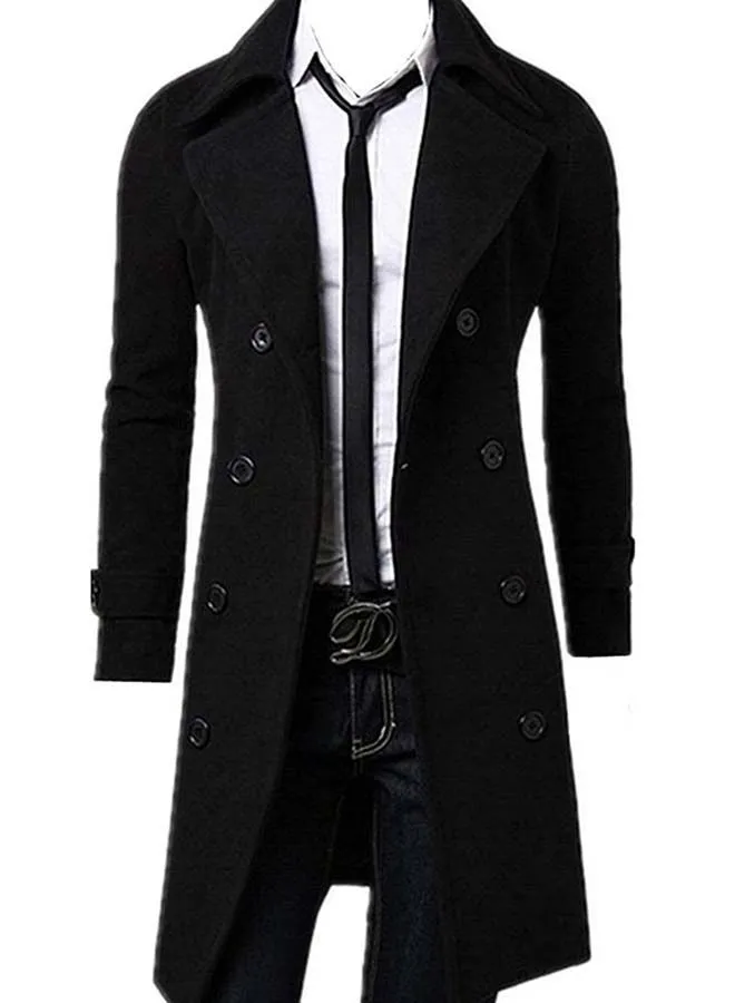 Generic Long Sleeve Double Breasted Trench Coat Black