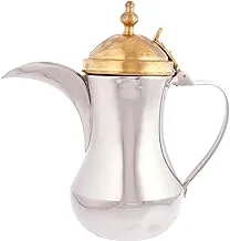 دلة القهوة الهندية من الرماية ستانلس ستيل بغطاء ذهبي، سعة 1400 مل