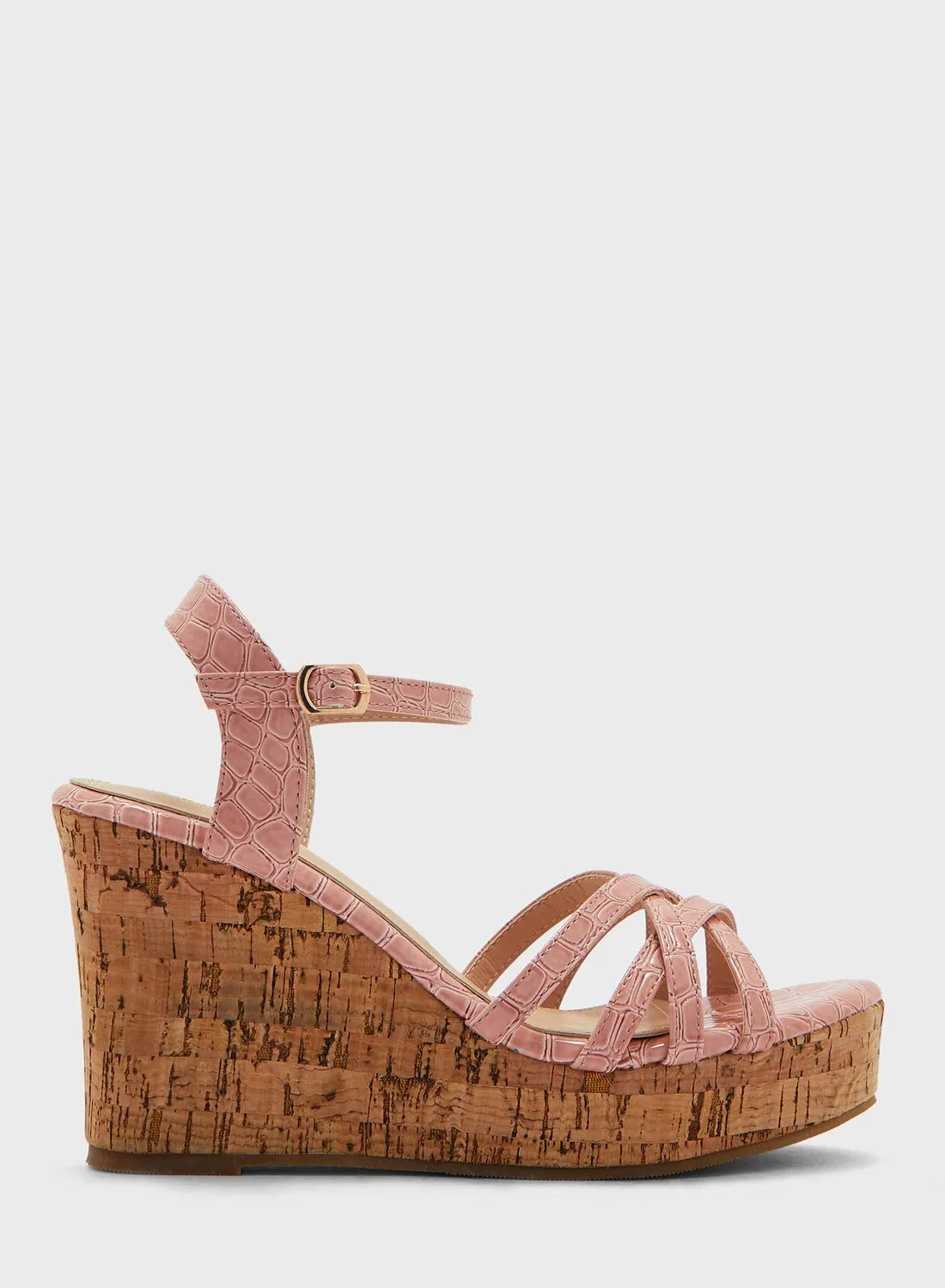 Ginger Croc Effect Strappy Wedge Sandal