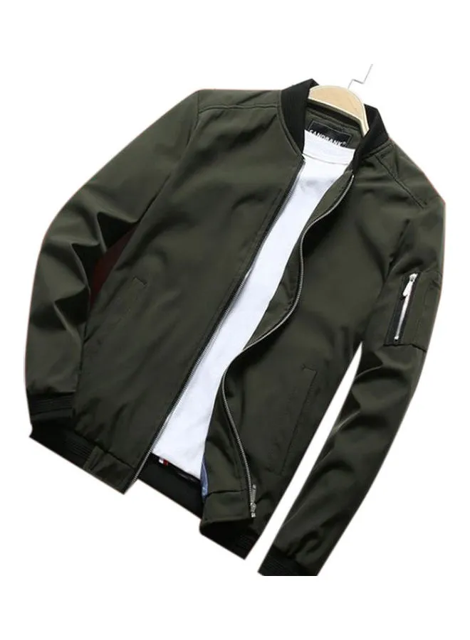 Generic Spring Autumn Thin Casual Zipper Jacket Baseball Uniform Army Green