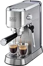 BLACK+DECKER Manual Barista Pump Espresso Coffee Machine, Cappuccino, Latte Macchiato, Milk Frother, 1450W, Silver - ECM150-B5, 2 Years Warranty by Black & Decker