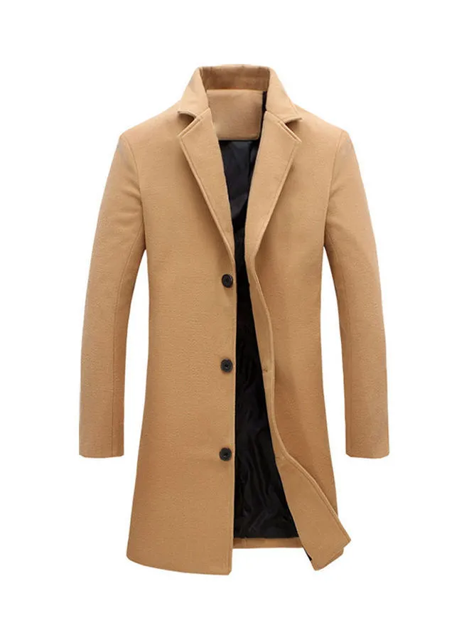 Generic Lapel Collar Woolen Single-Breasted Trench Coat Khaki