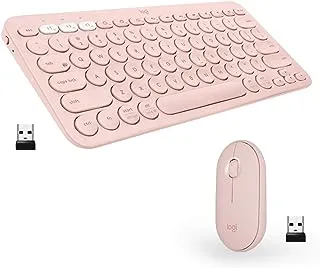 Logitech K380 + M350 Wireless Keyboard and Mouse Combo - Slim portable design, quiet clicks, long battery life, Bluetooth, multi device - macOS, iPadOS, iOS Mac, Chrome OS, Windows compatible, Rose