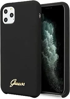 CG MOBILE Guess Vintage Logo Silicone Case for iPhone 11 Pro, Scratch Resistant, Shock Absorption & Drop Protection Cover, Suitable with Wireless Chargers, Officially Licensed (Black)