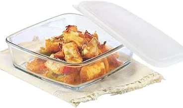 طبق خبز زجاجي مربع بغطاء من بوروسيل، 1.6 لتر، آمن للاستخدام في الميكروويف والفرن