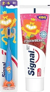 Signal Junior Toothbrush, for ages 2-6 years, Ultra Soft, suitable for little teeth & gums + Toothpaste, Strawberry, prevents tooth decay & tooth cavity, 75ml