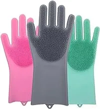 ECVV Silicone Reusable Dishwashing Gloves, Multi Use Scrubbing Gloves for Dishes,Cleaning Pet Hair Care, Car Wash, Heat Resistant Scrubber Gloves for Housework and More | RANDOM COLOR |