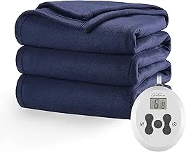 Sunbeam Quilted Fleece Heated Blanket with EasySet Pro Controller, Twin, Newport Blue