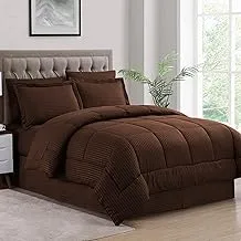 Sweet Home Collection 8 Piece Bed In A Bag with Dobby Stripe Comforter, Sheet Set, Bed Skirt, and Sham Set - Queen - Chocolate