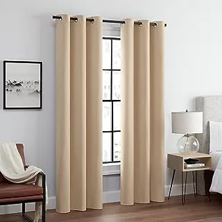 ECLIPSE Andover Solid Tripleweave Thermal Blackout Grommet Curtains for Bedroom (2 Panels), 42 in x 95 in, Beige