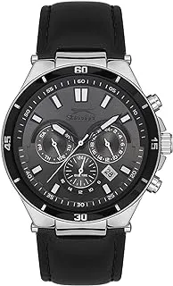 Slazenger Men's Quartz Movement Watch, Multi Function Display and Leather Strap - SL.9.6558.2.01, Black