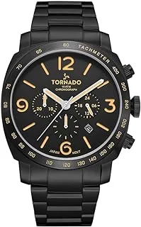 Tornado Men's Japan Quartz Movement Watch, Chronograph Display and Brushed Stainlesss Steel Strap - T9102B-BBBB, Black