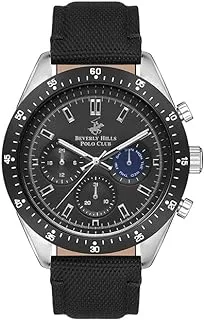 Beverly Hills Polo Club Men's VX9J Movement Watch, Multi Function Display and Leather Strap - BP3359X.351, Black