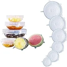 6-Pack of Food Storage Covers, Silicone Stretch Lids, LFGB standard and Expandable to Fit Various Shape of Containers, Dishes, Bowls, Safe in Dishwasher, Microwave and Freezer, smile pattern, Clear