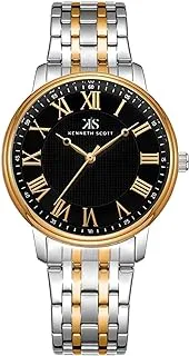Kenneth Scott Men's Quartz Movement Watch, Analog Display and Stainless Steel Strap - K22029-KBKB, Two Tone Rose Gold