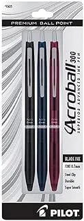 قلم حبر جاف PILOT Acroball 300 ممتاز قابل لإعادة الملء وقابل للسحب، أسطوانات ألوان متنوعة، نقطة دقيقة، حبر أسود، 3 عبوات (13625)