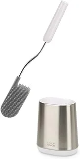 Joseph Joseph Flex Lite - Silicone Toilet Brush with slimline holder set, flexible anti-drip, anti-clog deep clean head, Stainless Steel, Small
