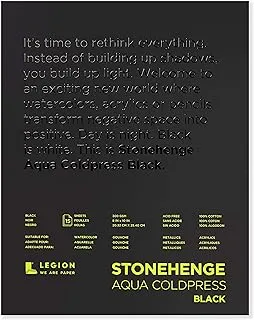 Stonehenge, 1 Legion Aqua Watercolor Pad, 140lb, Cold Press, 8 by 10 Inches, Black Paper, 15 Sheets