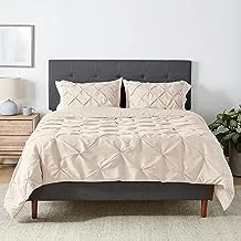 Amazon Basics All-Season Down-Alternative Comforter 3-Piece Bedding Set, Pinch Pleat, Full/Queen, Pinch-Pleat With Piped Edges, Beige