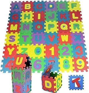 سجادة لعب إسفنجية للأطفال مكونة من حروف أبجدية وأرقام (مجموعة مكونة من 36 قطعة) بلاط EVA متشابك مقاس 4.7 × 4.7 بوصة