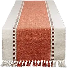DII Dobby Stripe Woven Table Runner, 13x72 (13x77.5, Fringe Included), Burnt Orange