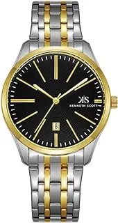 Kenneth Scott Men's Quartz Movement Watch, Analog Display and Stainless Steel Strap - K22015-TBTB, Two Tone Gold