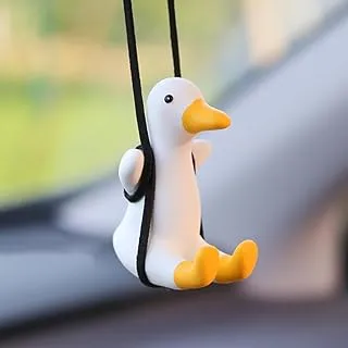 ECVV Swinging Duck Car Hanging Ornament Gypsum Cute Anime Car Interior Decoration Auto Rearview Mirror Ornaments Duck Pendant for Car Rear View Mirror Hanging Accessories