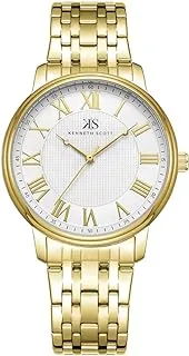 Kenneth Scott Men's Quartz Movement Watch, Analog Display and Stainless Steel Strap - K22029-GBGW, Gold