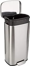 Amazon Basics Smudge Resistant Rectangular Trash Can With Soft-Close Foot Pedal, Brushed Stainless Steel, 30 Liter 7.9 Gallon, Satin Nickel Finish