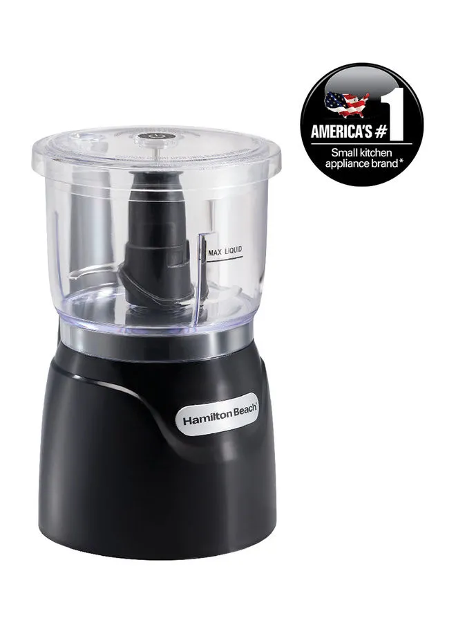 Hamilton Beach Stack And Press Food Chopper, 3 Cup Capacity, Chop, Puree, Emulsify, Easy Cleaning With Removable Bowl, Blade, Cord Wrap For Easy Storage 710 ml 350 W 72850-ME Black/Clear